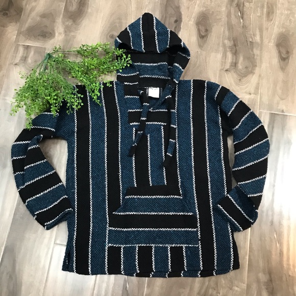 Tops - 🔥4 for $25🔥 STRIPED Baja hoodie in blue & black